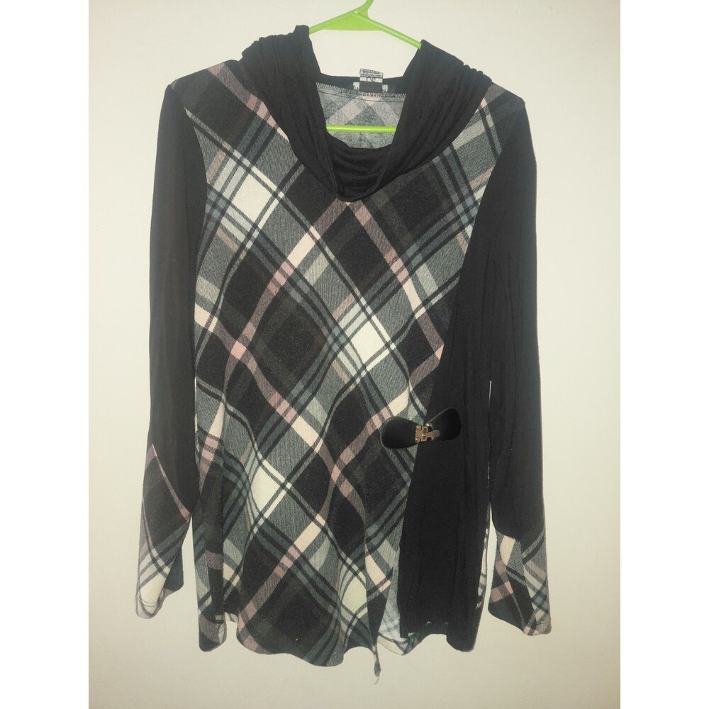 Micheal Taylor Large Black And Pink Plaid Grunge Long Sleeve Blouse